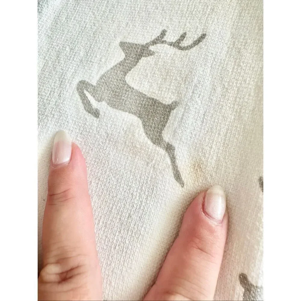 Grey and white Christmas reindeer kitchen decorative towels set of 2